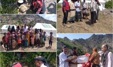 الهلال الأحمر يوزع مساعدات إيوائية طارئة للنازحين من مناطق قرين وعهامه بالمسيمير