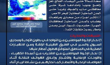 الأرصاد: تحذيرات من أمطار رعدية غزيرة على معظم المحافظات خلال 4 أيام
