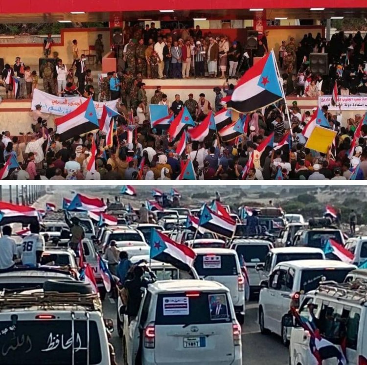 موكب أبين الجماهيري يحتشد في ساحة الحرية بعدن تأكيدًا على مطلب استعادة الدولة