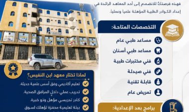 معهد ابن النفيس للعلوم الطبية بابين يعلن فتح باب التسجيل والقبول للعام الدراسي 2026-2027م